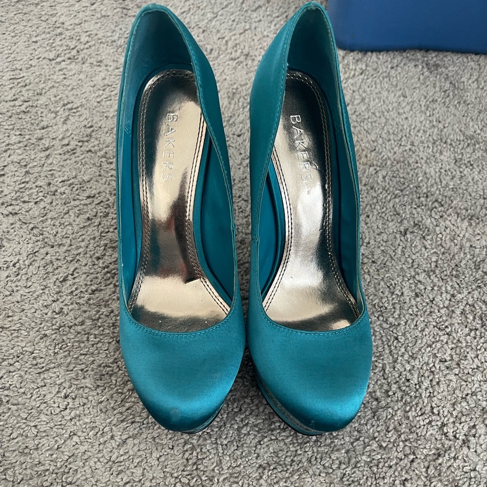 Bakers Turquoise Satin Heels